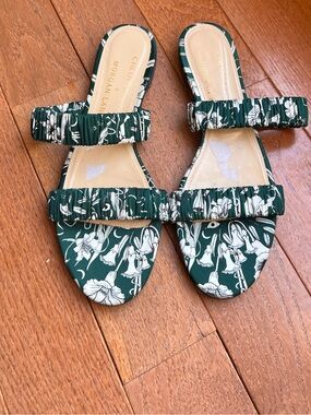 Chloe Gosselin x Morgan Lane Green and White Floral Double-Strap Sandals